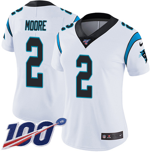 Panthers #2 DJ Moore White Women's Stitched 100th Season Vapor Untouchable Limited Jersey