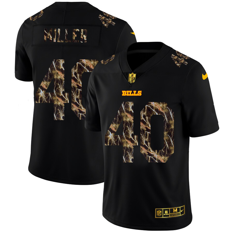Buffalo Bills #40 Von Miller Men's Black Flocked Lightning Vapor Limited Jersey