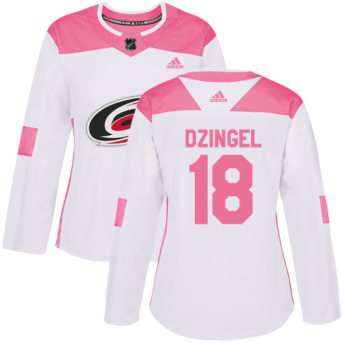 Adidas Carolina Hurricanes #18 Ryan Dzingel White/Pink Authentic Fashion Women's Stitched Jersey Womens
