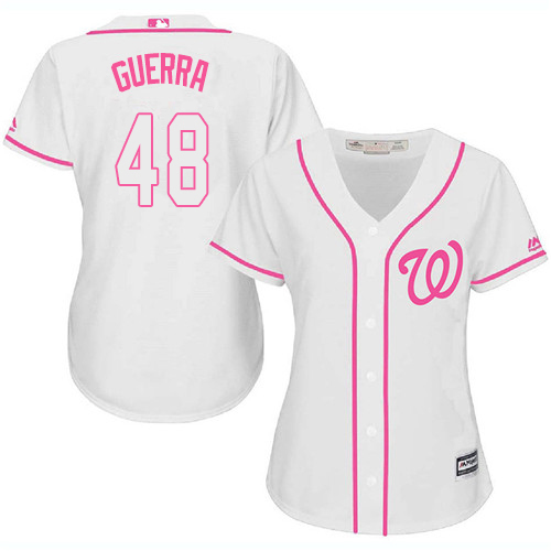 Washington Nationals #48 Javy Guerra White/Pink Fashion Women's Stitched Jersey Womens
