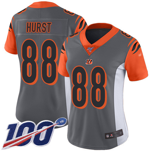 Bengals #88 Hayden Hurst Silver Women's Stitched Limited Inverted Legend 100th Season Jersey