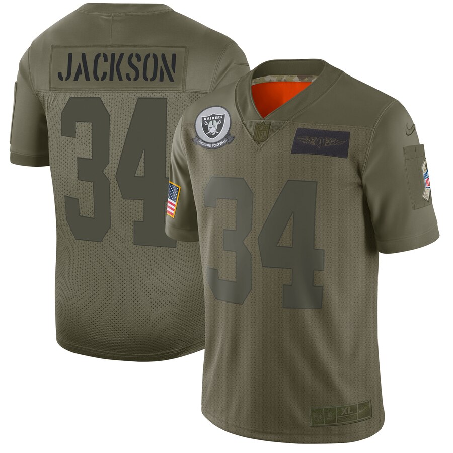 Raiders #34 Bo Jackson Camo Men's Stitched Limited 2019 Salute To Service Jersey