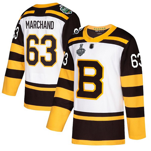 Adidas Boston Bruins #63 Brad Marchand White Authentic 2019 Winter Classic Stanley Cup Final Bound Youth Stitched Jersey Youth