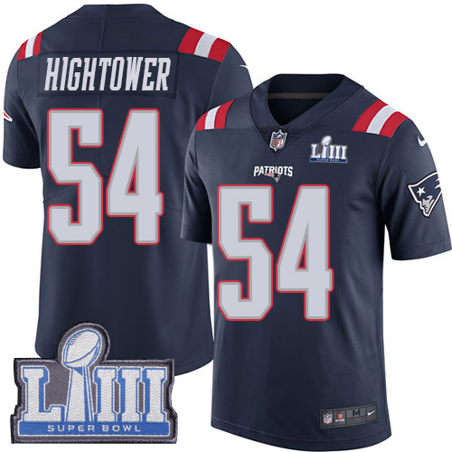 New England Patriots #54 Dont'a Hightower Navy Blue Super Bowl LIII Bound Youth Stitched Limited Rush Jersey Youth