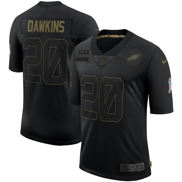 Philadelphia Eagles #20 Brian Dawkins 2020 Salute To Service Retired Limited Jersey Black