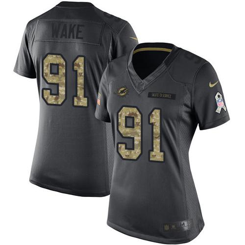 Miami Dolphins #91 Cameron Wake Black Women's Stitched Limited 2016 Salute to Service Jersey Womens