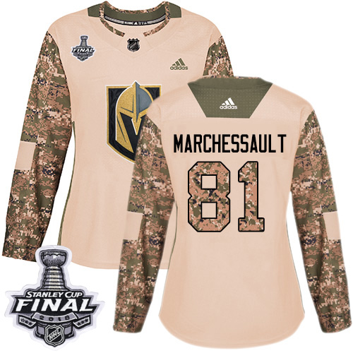 Adidas Golden Vegas Golden Knights #81 Jonathan Marchessault Camo Authentic 2017 Veterans Day 2018 Stanley Cup Final Women's Stitched Jersey Womens