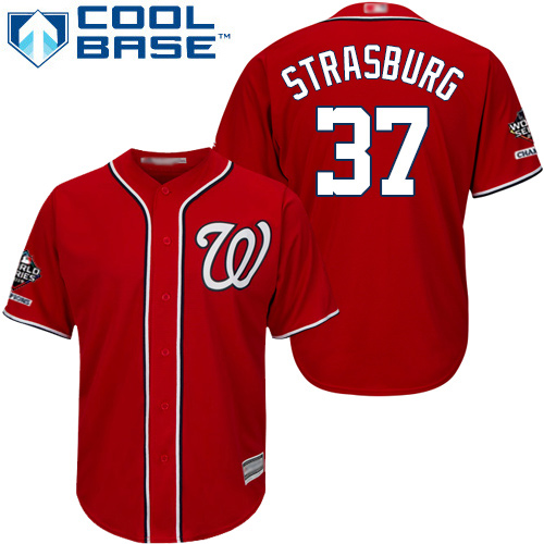 Washington Nationals #37 Stephen Strasburg Red New Cool Base 2019 World Series Champions Stitched Jersey Men's