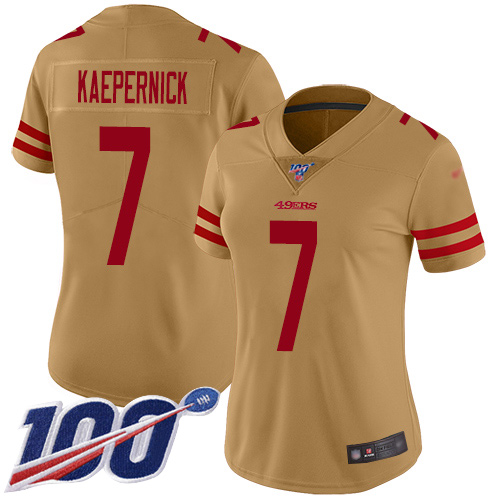 San Francisco 49ers #7 Colin Kaepernick Gold Women's Stitched Limited Inverted Legend 100th Season Jersey Womens