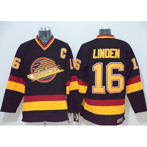 Vancouver Canucks #16 Trevor Linden Black CCM Throwback Stitched Jersey Men's