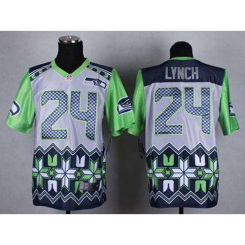 Seattle Seahawks #24 Marshawn Lynch Grey Men's Stitched Elite Noble Fashion Jersey Men's