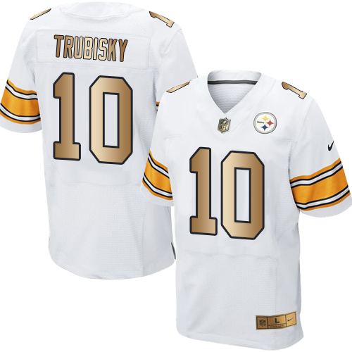 Steelers #10 Mitchell Trubisky White Men's Stitched Elite Gold Jersey