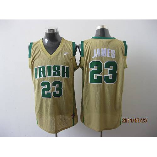 Los Angeles Lakers #23 LeBron James Earth Yellow Irish High School Stitched Jersey Mens