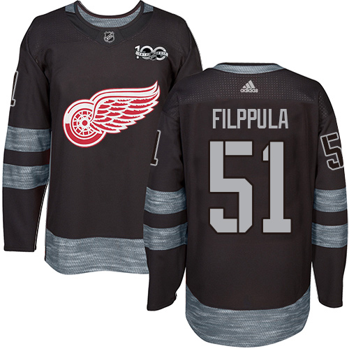 Adidas Detroit Red Wings #51 Valtteri Filppula Black 1917-2017 100th Anniversary Stitched Jersey Men's