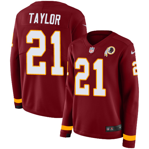 Commanders #21 Sean Taylor Burgundy Red Team Color Women's Stitched Limited Therma Long Sleeve Jersey