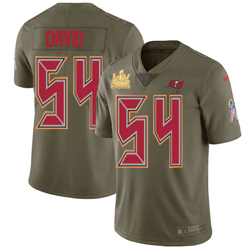 Buccaneers #54 Lavonte David Olive Men's Super Bowl LV Champions Patch Stitched Limited 2017 Salute To Service Jersey