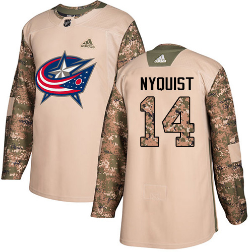 Adidas Columbus Blue Jackets #14 Gustav Nyquist Camo Authentic 2017 Veterans Day Stitched Jersey Men's