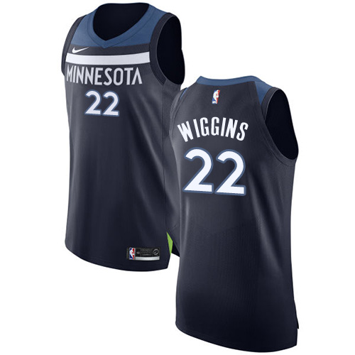 Minnesota Timberwolves #22 Andrew Wiggins Navy Blue Authentic Icon Edition Jersey Mens