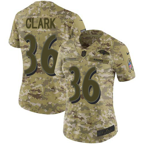 Baltimore Ravens #36 Chuck Clark Camo Women's Stitched Limited 2018 Salute To Service Jersey Womens