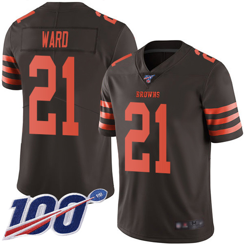Browns #21 Denzel Ward Brown Men's Stitched Limited Rush 100th Season Jersey