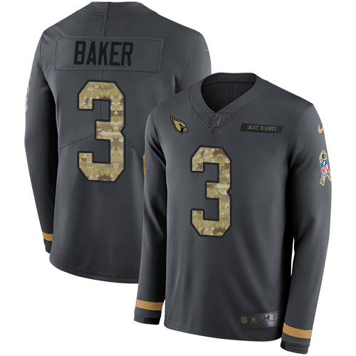 Cardinals #3 Budda Baker Anthracite Salute To Service Youth Stitched Limited Therma Long Sleeve Jersey