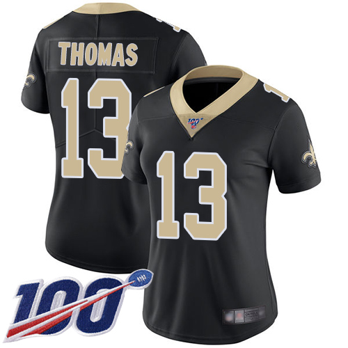 Saints #13 Michael Thomas Black Team Color Women's Stitched 100th Season Vapor Limited Jersey