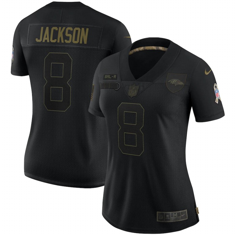 Baltimore Ravens #8 Lamar Jackson Women's 2020 Salute To Service Limited Jersey Black