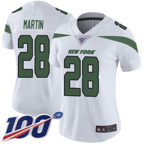 Jets #28 Curtis Martin White Women's Stitched 100th Season Vapor Limited Jersey