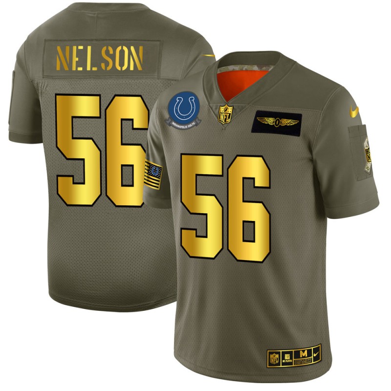 Indianapolis Colts #56 Quenton Nelson Men's Olive Gold 2019 Salute To Service Limited Jersey