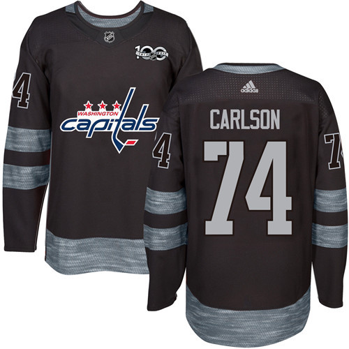 Adidas Washington Capitals #74 John Carlson Black 1917-2017 100th Anniversary Stitched Jersey Men's