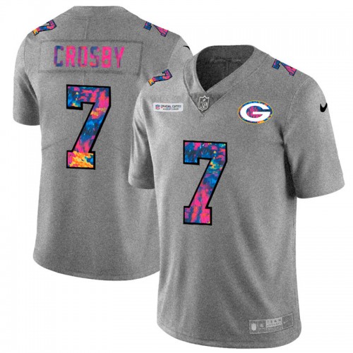 Green Bay Green Bay Packers #7 Mason Crosby Men's Multi-Color 2020 Crucial Catch Jersey Greyheather Men's