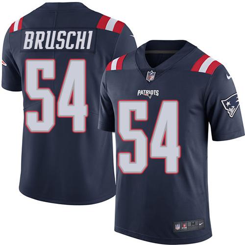 New England Patriots #54 Tedy Bruschi Navy Blue Men's Stitched Limited Rush Jersey Men's