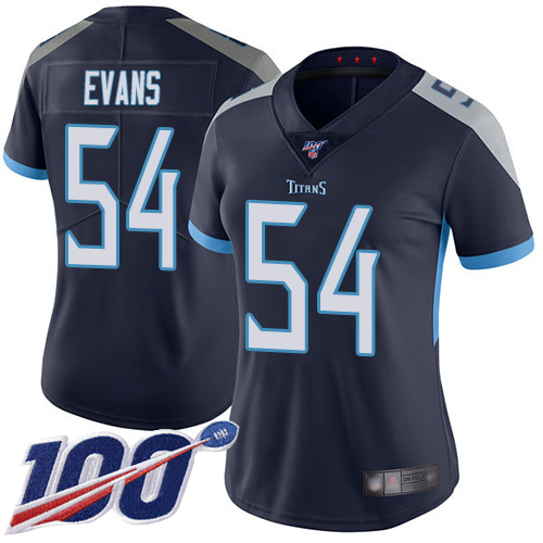 Tennessee Titans #54 Rashaan Evans Navy Blue Team Color Women's Stitched 100th Season Vapor Limited Jersey Womens