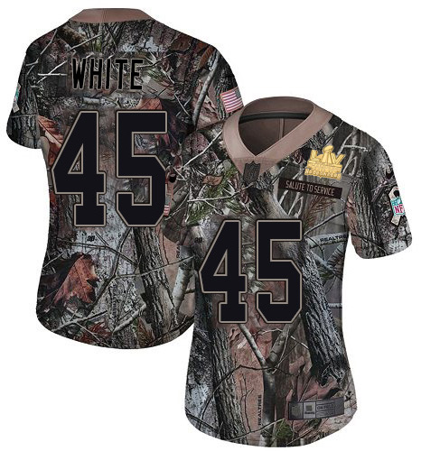 Buccaneers #45 Devin White Camo Women's Super Bowl LV Champions Patch Stitched Limited Rush Realtree Jersey