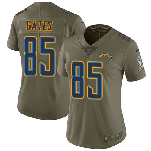 Los Angeles Chargers #85 Antonio Gates Olive Women's Stitched Limited 2017 Salute to Service Jersey Womens