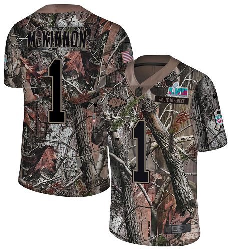 Chiefs #1 Jerick McKinnon Camo Super Bowl LVII Patch Men's Stitched Limited Rush Realtree Jersey