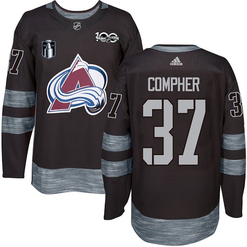 Adidas Colorado Avalanche #37 J.T. Compher Black 2022 Stanley Cup Final Patch 100th Anniversary Stitched Jersey Men's