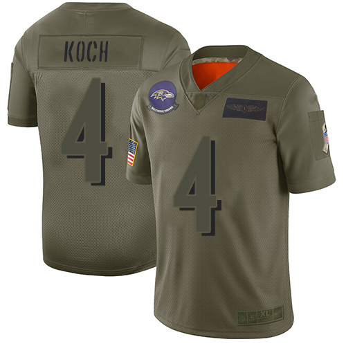 Baltimore Ravens #4 Sam Koch Camo Men's Stitched Limited 2019 Salute To Service Jersey Men's