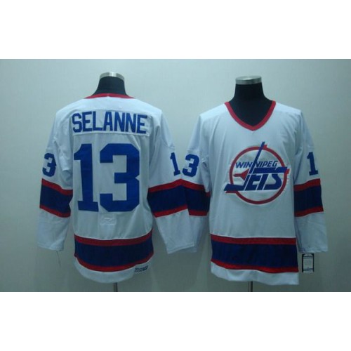 Winnipeg Jets #13 Teemu Selanne Stitched White CCM Throwback Jersey Men's