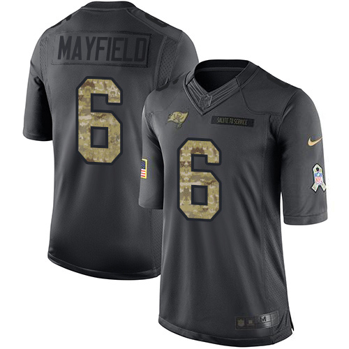 Buccaneers #6 Baker Mayfield Black Men's Stitched Limited 2016 Salute To Service Jersey