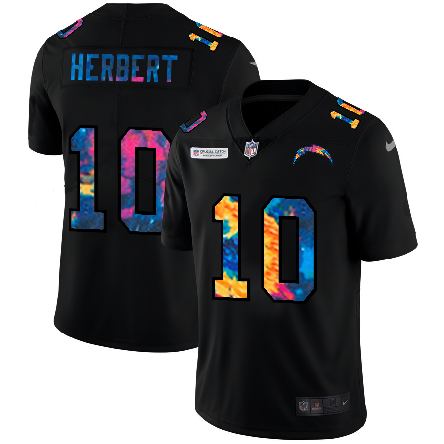 Los Angeles Chargers #10 Justin Herbert Men's Multi-Color Black 2020 Crucial Catch Vapor Untouchable Limited Jersey