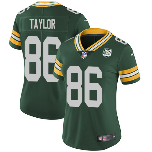 Green Bay Packers #86 Malik Taylor Green Team Color Women's 100th Season Stitched Vapor Untouchable Limited Jersey Womens