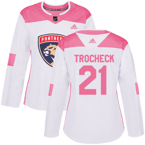Adidas Florida Panthers #21 Vincent Trocheck White/Pink Authentic Fashion Women's Stitched Jersey Womens