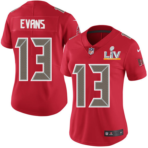 Buccaneers #13 Mike Evans Red Women's Super Bowl LV Bound Stitched Limited Rush Jersey