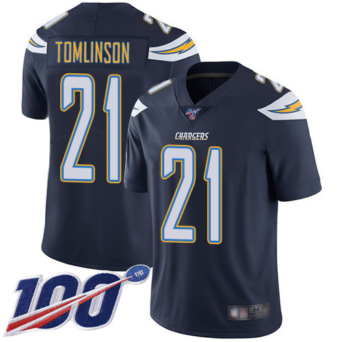 Chargers #21 LaDainian Tomlinson Navy Blue Team Color Men's Stitched 100th Season Vapor Limited Jersey
