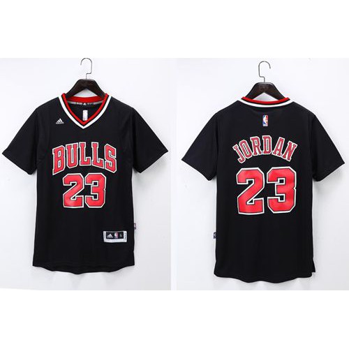 Chicago Bulls #23 Michael Jordan Black Short Sleeve Stitched Jersey Mens