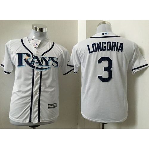 Tampa Bay Rays #3 Evan Longoria White Cool Base Stitched Youth Jersey Youth