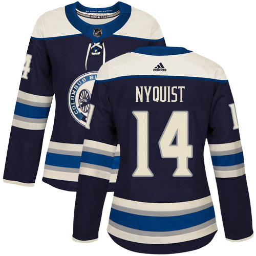 Adidas Columbus Blue Jackets #14 Gustav Nyquist Navy Alternate Authentic Women's Stitched Jersey Womens