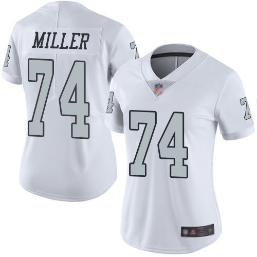 Las Vegas Raiders #74 Kolton Miller White Women's Stitched Limited Rush Jersey Womens