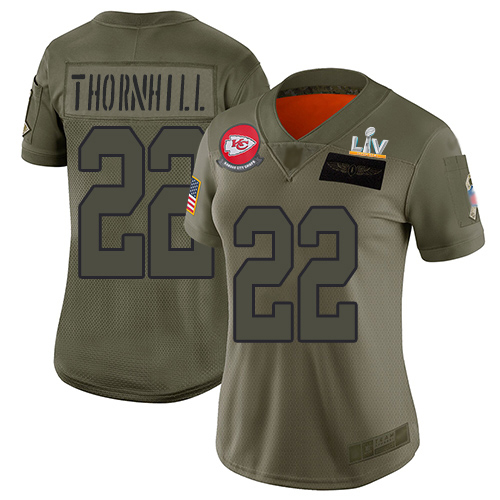 Kansas City Chiefs #22 Juan Thornhill Camo Women's Super Bowl LV Bound Stitched Limited 2019 Salute To Service Jersey Womens